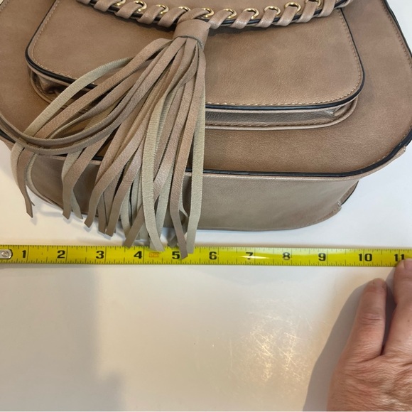 Braided Tassel Taupe Crossbody Saddle Bag - Picture 16 of 17